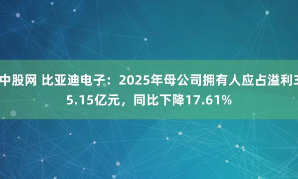 中股网 比亚迪电子：2025年母公司拥有人应占溢利35.15亿元，同比下降17.61%